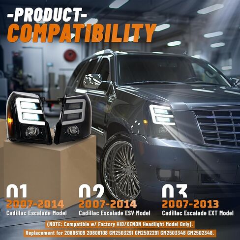 KUAFU LED Projector Headlights Compatible with 2007-2014 Cadillac Escalade ESV EXT DRL Tube Bar Head Lights Lamps Assembly Clear Lens Driver & Passenger Side in Kuwait