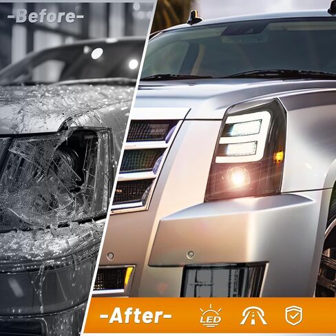 KUAFU LED Projector Headlights Compatible with 2007-2014 Cadillac Escalade ESV EXT DRL Tube Bar Head Lights Lamps Assembly Clear Lens Driver & Passenger Side in Kuwait