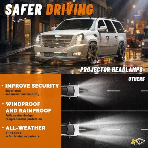 KUAFU LED Projector Headlights Compatible with 2007-2014 Cadillac Escalade ESV EXT DRL Tube Bar Head Lights Lamps Assembly Clear Lens Driver & Passenger Side in Kuwait