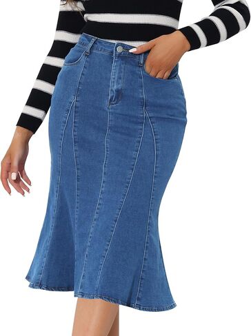 Allegra K Women's Fishtail Bodycon Skirt High Waist Long Denim Jean Skirt in Kuwait