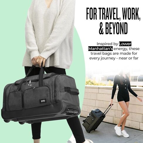 حقيبة دفل بعجلات من سولو نيويورك ليروي، سعة 49 لتر، سوداء - مصنوعة من مواد معاد تدويرها، 22 بوصة in Kuwait