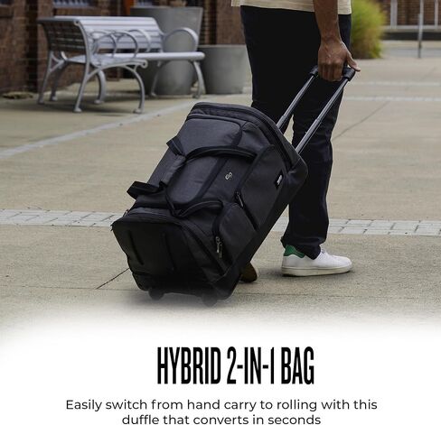 حقيبة دفل بعجلات من سولو نيويورك ليروي، سعة 49 لتر، سوداء - مصنوعة من مواد معاد تدويرها، 22 بوصة in Kuwait