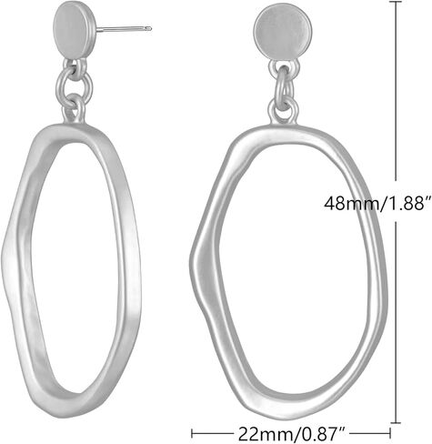 Gold Earrings for Women 14k Gold Plated Geometric Dangle Earrings Lightweight Minimalist Handmade Hammered Texture Oval Disc Drop Double-layer Big Hoop Dangle Earrings for Women in Kuwait