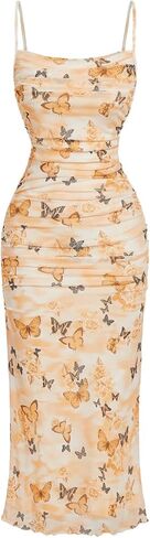 Verdusa Women's Butterfly Print Ruched Bodycon Dress Ruched Backless Cami Maxi Dress in Kuwait