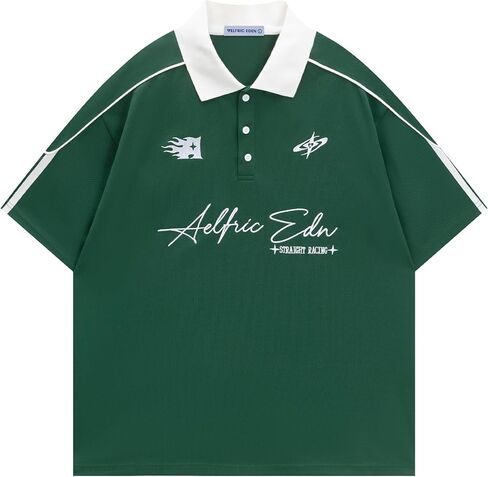 تيشيرت بولو Aelfric Eden Vintage Patchwork Polo بأكمام قصيرة وأزرار سفلية كبيرة الحجم in Kuwait