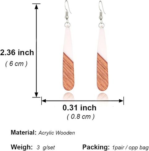 ONLYJUMP Natural Wood Resin Bar Dangle Earrings for Women Boho Earrings Statement Earrings Geometric Bar Wooden Earrings in Kuwait