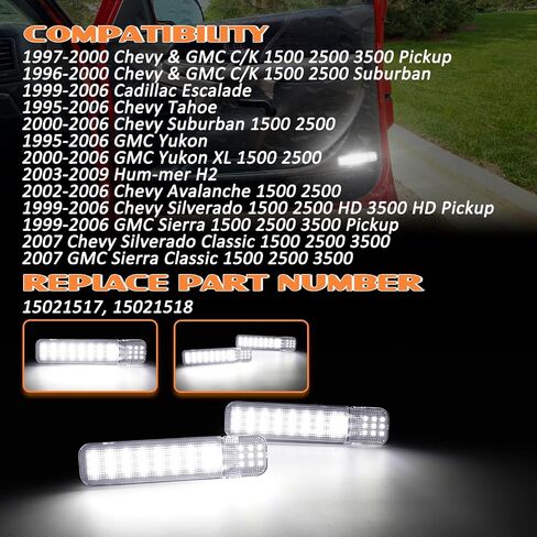 LED Interior Door Panel Light Compatible with 1997-2007 Chevy GMC C/K Series 1500 2500 3500 Pickup, Side Door Lights Courtesy Warning Lights, Smoked lens White Red in Kuwait