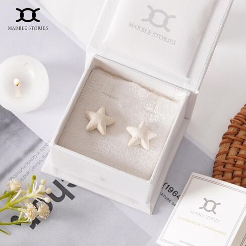 Marble Stories Stud Earrings for Women Trendy Pure Marble Square Round Starfish Cross Triangle Shapes, Trendy Flat Back Earrings, Cute Jewelry Gift for Girls and Women, Unique Earring Sets in Saudi Arabia