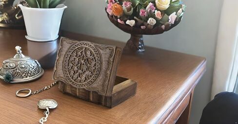 Great Birthday Gift Handmade Decorative Wooden Jewelry Box Tree Of Life Carving Jewelry Organizer Keepsake Box Treasure Chest Trinket Holder Watch Box Storage Lock Box 9 x 6 Inch Housewarming Gift in Saudi Arabia