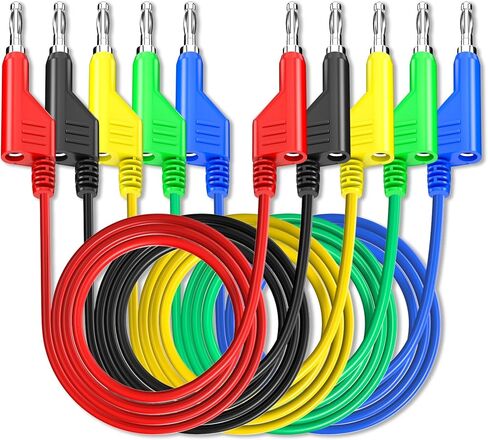 Goupchn 4mm Stackable Banana to Banana Plug Test Leads with 10PCS Full Insulated Copper Alligator Crocodile Clips for Multimeter Electrical Testing 5 Colors in Kuwait