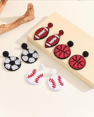 Beaded Baseball Earrings Sports Earrings Basketball Drop Dangle Earrings Holiday Party Game Jewelry Gifts in Saudi Arabia