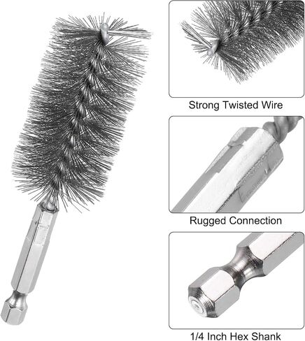 HARFINGTON 5Pcs 304 Stainless Steel Bore Brush 10mm Dia 4" Long Cleaning Twisted Wire Brush with Handle 1/4" Hex Shank for Tubes, Ports, Bearings in Saudi Arabia