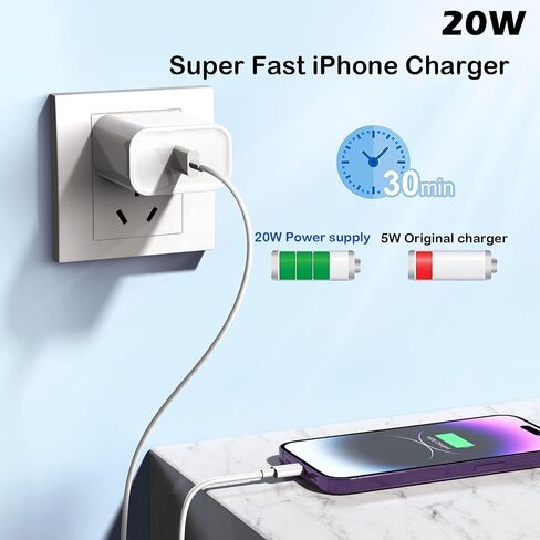 iPhone Charger Fast Charging,【Apple MFi Certified】2Pack Type C Fast Apple Charger Block Adapter 6FT USB-C to Lightning Cable for iPhone 14/13/13 Pro/12/12 Pro/12 Pro Max/11/Xs Max/XR/X/SE,iPad,AirPods in Saudi Arabia