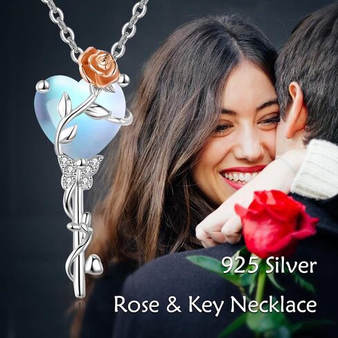 AOBOCO Moonstone Butterfly Necklace/Infinity Necklace for Women 925 Sterling Silver Butterfly Rose Necklace Filigree Pendant Necklace Birthday Valentines Day Moonstone Jewelry Gifts for Women Girls in Saudi Arabia
