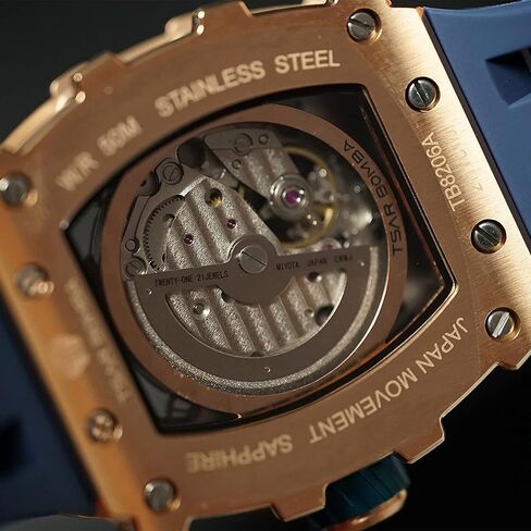 TSAR BOMBA Automatic Watch for Men, 50M Waterproof Tonneau Mens Watches, Luxury Mechanical Skeleton Analog Watches, Silicone Watch Bands Black Watch, Christmas Gifts for Men in Kuwait