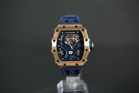 TSAR BOMBA Automatic Watch for Men, 50M Waterproof Tonneau Mens Watches, Luxury Mechanical Skeleton Analog Watches, Silicone Watch Bands Black Watch, Christmas Gifts for Men in Kuwait