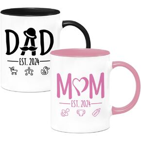 أكواب القهوة LOZACHE New Mom Dad est 2024، توقع هدايا للزوجين للآباء الجدد في أول وقت للأم والأب قريبًا، إعلانات الحمل لحفل استقبال المولود الجديد هدايا الآباء المتوقعين لعيد الأم للمرة الأولى