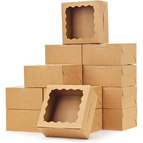 Moretoes 15pcs 6x6x3in Brown Bakery Boxes with Window Cookie Boxes Kraft Paper Treat Boxes Small Cake Box for Dessert Pastry Pie Donuts