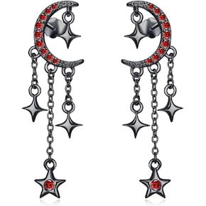 OHAYOO Moon Star Stud Earrings 925 Sterling Silver Crescent Moon Star Earrings with Sparkling CZ Moon Star Tassel EarringsEarrings in Kuwait