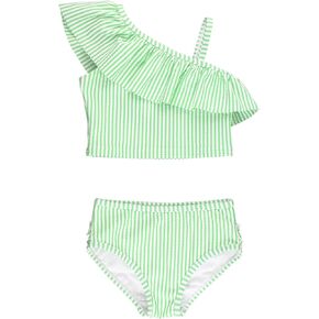 بيكيني RuffleButts Periwinkle Blue Seersucker Seersucker Bow الكشكشة - 4T