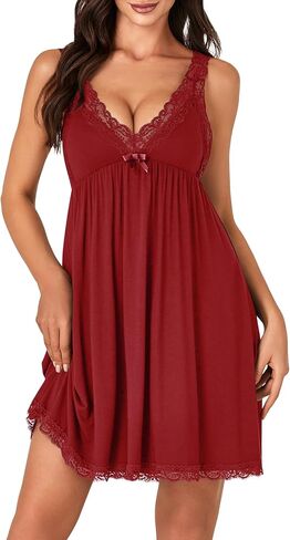 LYANER Women's Sexy Sleepwear Lace Chemise Nightgowns Full Slip Babydoll Nightdress in Kuwait