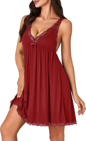 LYANER Women's Sexy Sleepwear Lace Chemise Nightgowns Full Slip Babydoll Nightdress in Kuwait