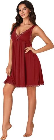 LYANER Women's Sexy Sleepwear Lace Chemise Nightgowns Full Slip Babydoll Nightdress in Kuwait