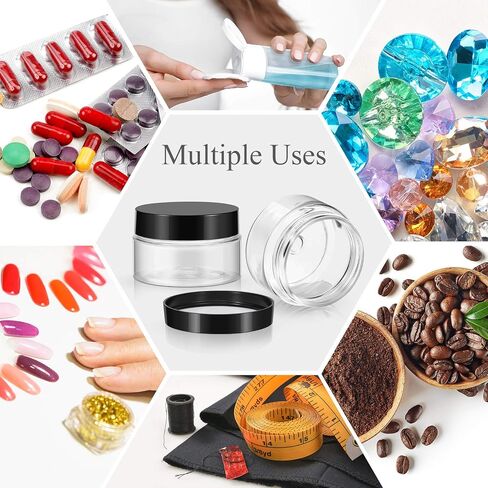 6 Pack Clear Container with Lids Small Plastic Pot Jars Wide Mouth Round Leak Proof Plastic Container Jars with Lid for Travel Storage, Eye Shadow, Nails, Paint, Jewelry (1 oz, Black) in Saudi Arabia
