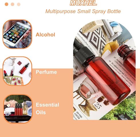 60 Pcs 2 oz Amber Spray Bottles with Sticker and Funnel, Anti-UV Empty Fine Mist Mini Plastic Spray Bottles, Refillable Small Spray Bottle for Essential Oils and Various Liquids in Kuwait