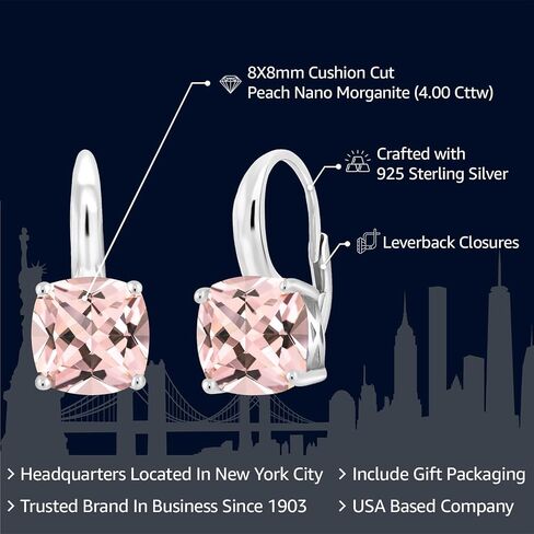 Gem Stone King 925 Sterling Silver Blue Sapphire Earrings For Women (5.64 Cttw, Gemstone Birthstone, Cushion 8MM) in Saudi Arabia