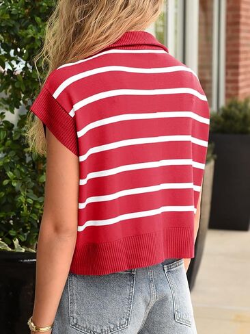 Saodimallsu Womens Quarter Zip Crop Tops Summer Striped Cap Sleeve Color Block V Neck Going Out Knit Trendy Sweater in Kuwait