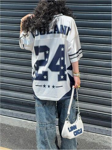 Verdusa Women's Jersey Shirt Oversized Tshirts Leopard Print V Neck Half Sleeve Tee Tops in Kuwait