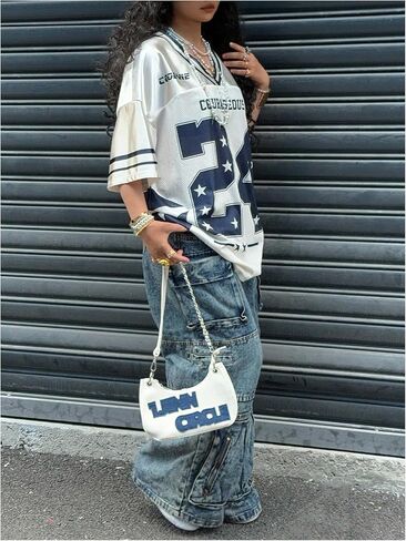 Verdusa Women's Jersey Shirt Oversized Tshirts Leopard Print V Neck Half Sleeve Tee Tops in Kuwait