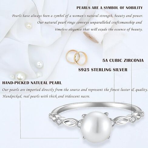 Pearl Rings for Women Sterling Silver,7mm Cultured Freshwater Pearl Engagement Rings Band Rings for Women in Kuwait