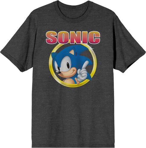 Sonic The Hedgehog Classic Character and Title Men's Navy Blue Graphic Tee in Kuwait