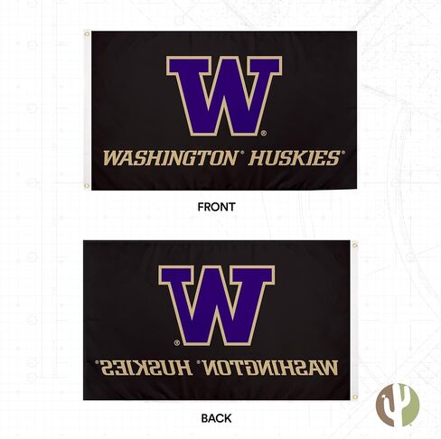 لافتات علم جامعة صبار الصحراء بواشنطن U of W UW Huskies Huskies أعلام هاسكي 100% بوليستر للاستخدام الداخلي والخارجي 3x5 (النمط A) in Kuwait