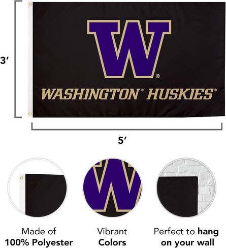 لافتات علم جامعة صبار الصحراء بواشنطن U of W UW Huskies Huskies أعلام هاسكي 100% بوليستر للاستخدام الداخلي والخارجي 3x5 (النمط A) in Kuwait