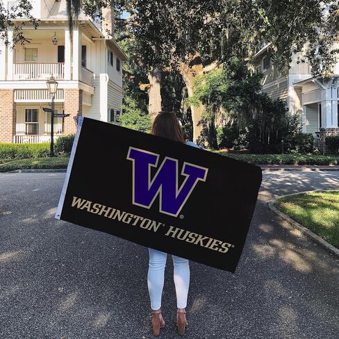 لافتات علم جامعة صبار الصحراء بواشنطن U of W UW Huskies Huskies أعلام هاسكي 100% بوليستر للاستخدام الداخلي والخارجي 3x5 (النمط A) in Kuwait