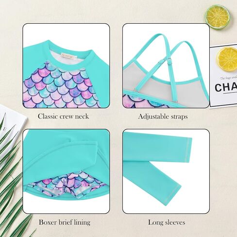 ملابس سباحة للفتيات بأكمام طويلة، قميص سباحة مكون من 3 قطع من الطفح الجلدي للفتيات، بدلة استحمام مع شورت للأولاد in Kuwait