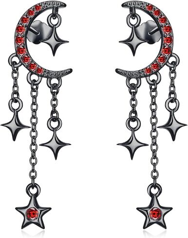 OHAYOO Moon Star Stud Earrings 925 Sterling Silver Crescent Moon Star Earrings with Sparkling CZ Moon Star Tassel EarringsEarrings in Kuwait
