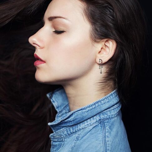OHAYOO Moon Star Stud Earrings 925 Sterling Silver Crescent Moon Star Earrings with Sparkling CZ Moon Star Tassel EarringsEarrings in Kuwait