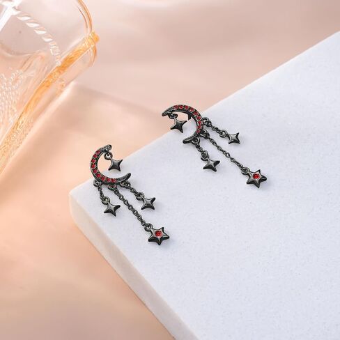 OHAYOO Moon Star Stud Earrings 925 Sterling Silver Crescent Moon Star Earrings with Sparkling CZ Moon Star Tassel EarringsEarrings in Kuwait