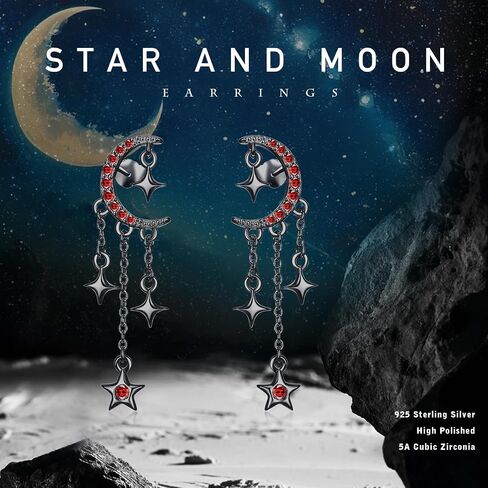 OHAYOO Moon Star Stud Earrings 925 Sterling Silver Crescent Moon Star Earrings with Sparkling CZ Moon Star Tassel EarringsEarrings in Kuwait