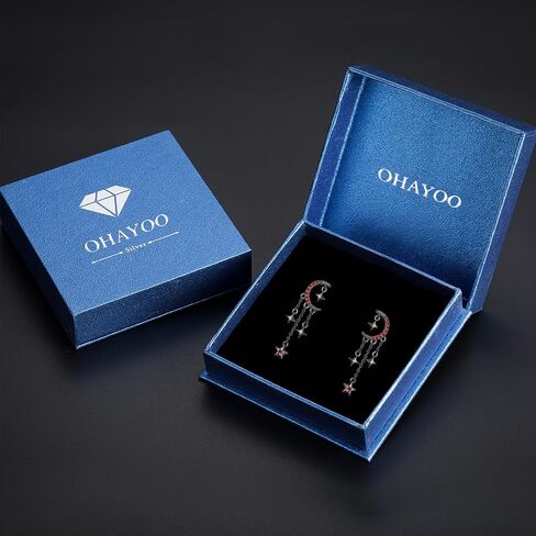 OHAYOO Moon Star Stud Earrings 925 Sterling Silver Crescent Moon Star Earrings with Sparkling CZ Moon Star Tassel EarringsEarrings in Kuwait