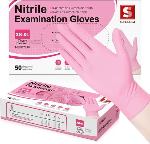 Schneider Nitrile Exam Gloves, 4 Mil Pink Disposable Gloves, Latex Free, Powder Free for Cooking, Cleaning, Examination in Kuwait