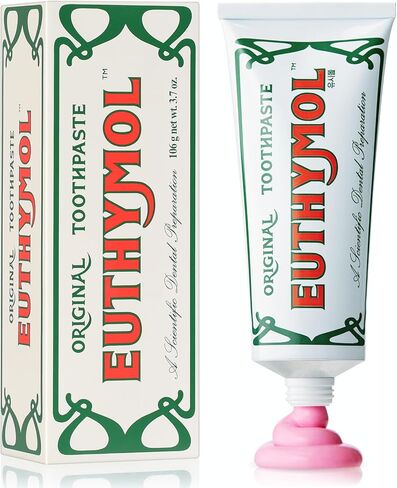 [Euthymol] Natural Flouride-Free Formula/Strong Mint Flavor for Fresh Breath, 3.7 oz | Classic Pink Toothpaste for Fresh Breath, Plaque & Tartar Remover | Travel Size Aluminum Recyclable Tube in Kuwait