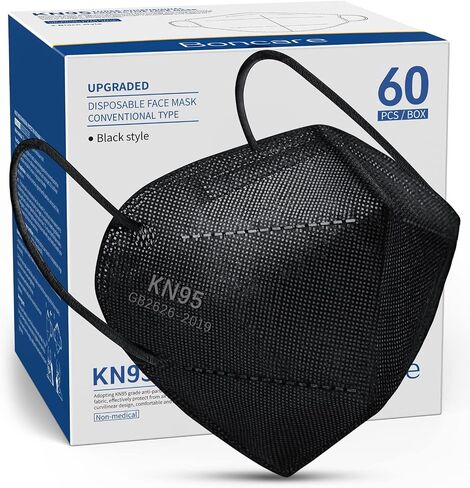 Boncare KN95 Face Masks 50 Pack, Black, 5-Layer Disposable Face Masks, Breathable and Comfortable in Kuwait