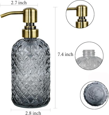 موزع صابون زجاجي سعة 16 أونصة مع مضخة ذهبية، موزع صابون سائل قابل لإعادة الملء للمطبخ والحمام (أزرق) in Kuwait