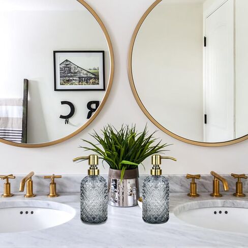 موزع صابون زجاجي سعة 16 أونصة مع مضخة ذهبية، موزع صابون سائل قابل لإعادة الملء للمطبخ والحمام (أزرق) in Kuwait