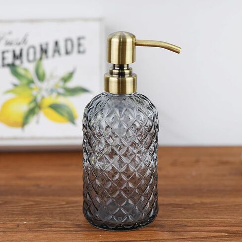 موزع صابون زجاجي سعة 16 أونصة مع مضخة ذهبية، موزع صابون سائل قابل لإعادة الملء للمطبخ والحمام (أزرق) in Kuwait